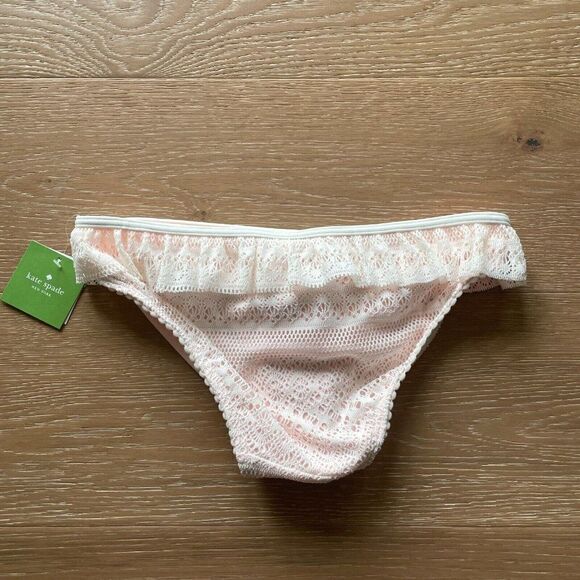 Kate Spade Bikini Bottom Womens Small Cream Lace Ruffle Trim Cheeky NEW - Picture 2 of 4